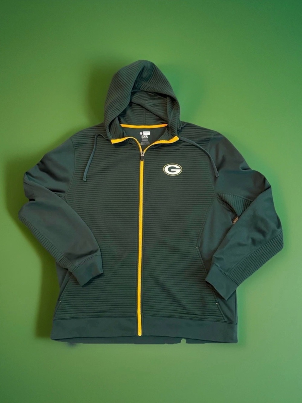 NFL Team Apparel Green Hooded Full-Zip Jacket with Yellow Trim